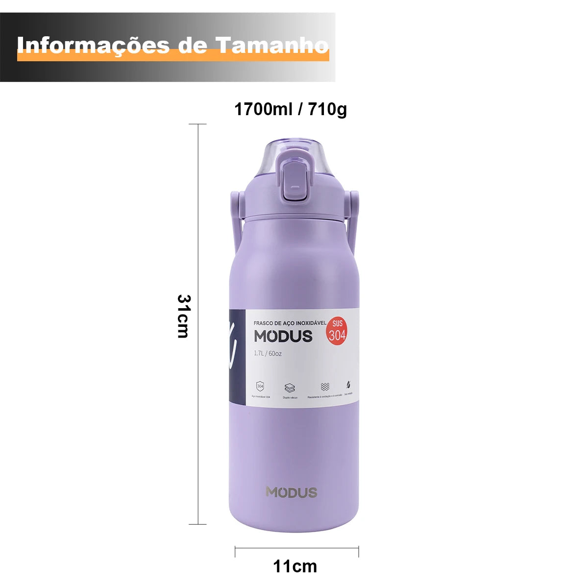 Garrafa de Aço Inox para Hidratação Extrema Térmica Grande Capacidade com Canudo